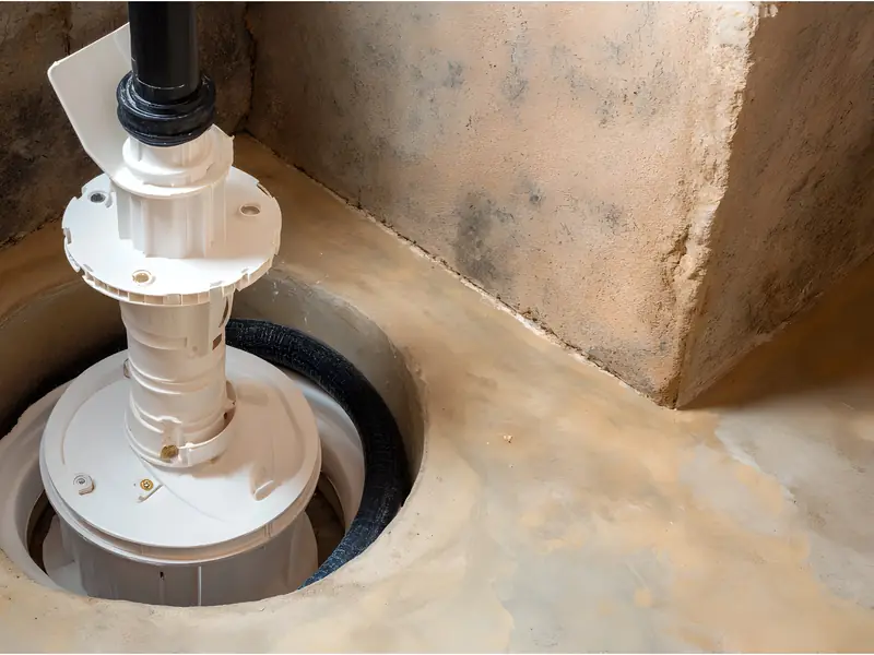 Sump pump installed in a basement pit